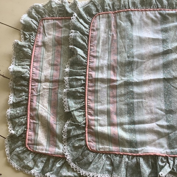 Vintage Pink Green Ruffled Cottagecore Croscill Made in USA Bedding 10 Pieces - Picture 4 of 13